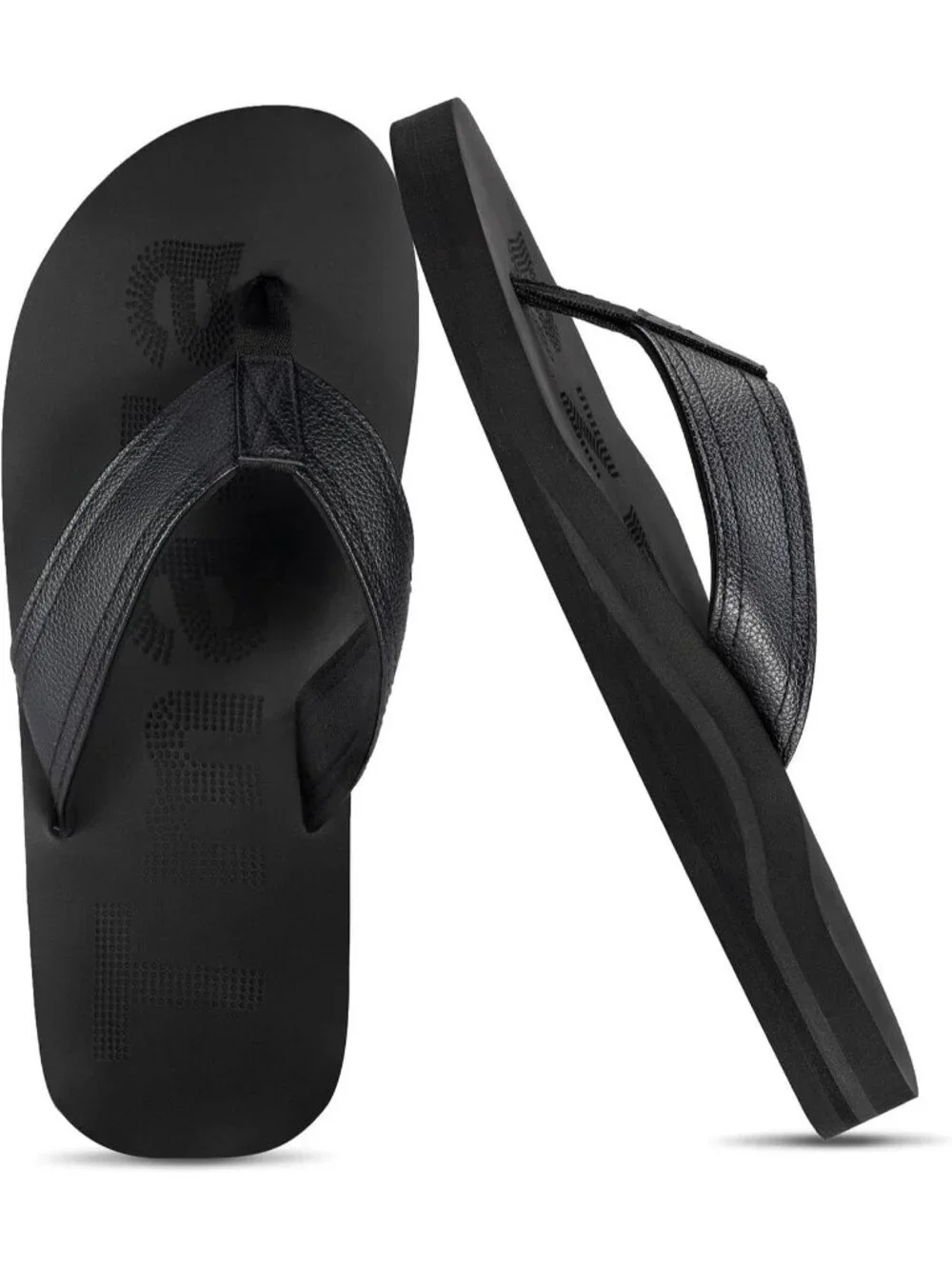 Men's All Black Flip Flops With Arch Support Summer Outdoor Beach Sandals